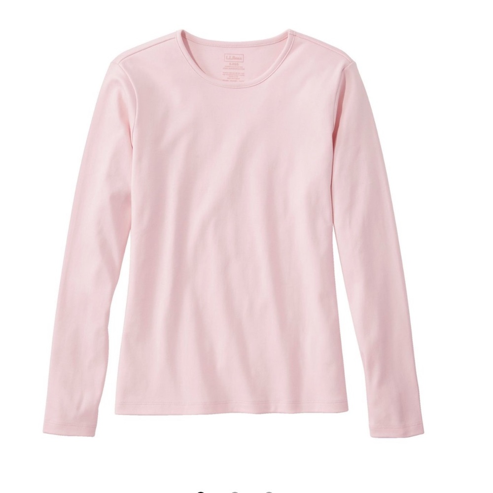 Pima Cotton Tee, Long-Sleeve Crewneck Pale Rose
